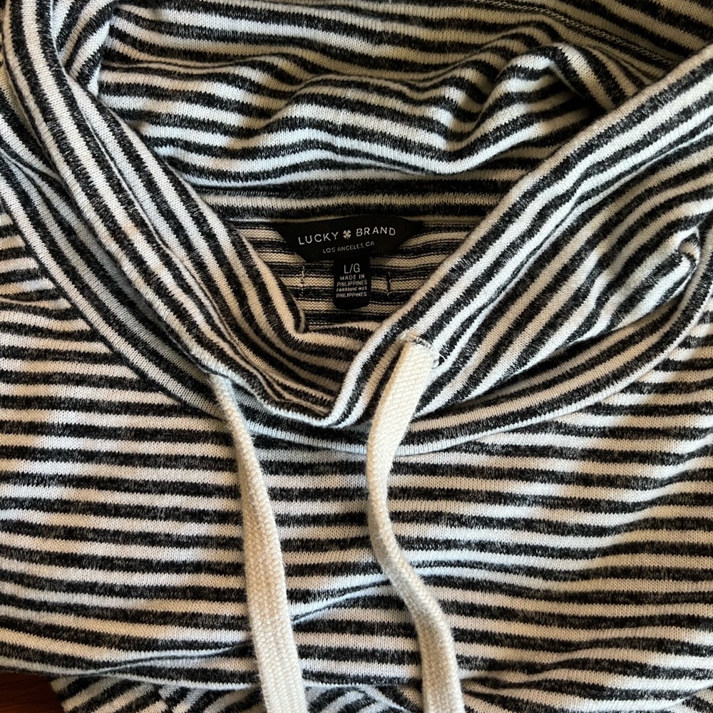 Lucky Brand Womens Mock Turtleneck Tunic Striped Long Sleeve Black White Large